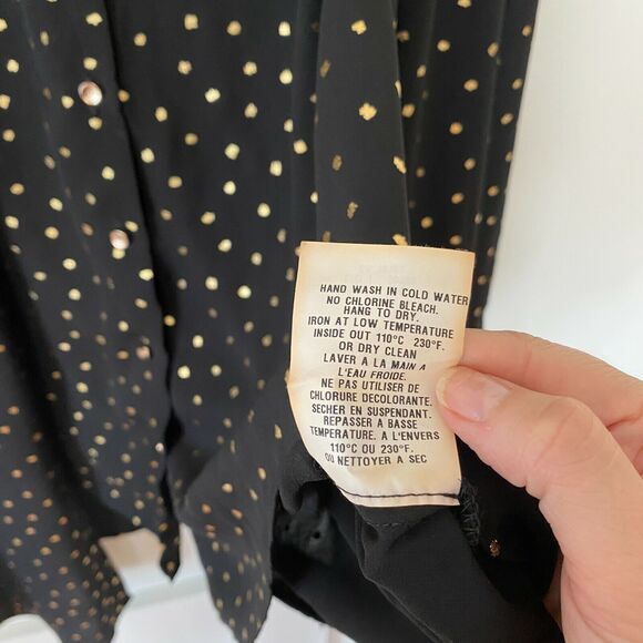 Cartise Black and Gold Polka Dot Button Down Shirt Sheer Front Overlay Panel 14 - Picture 8 of 11